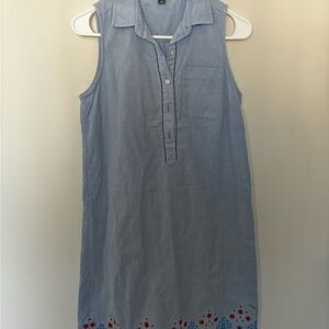 Tommy Hilfiger Light Blue Sleeveless Shirt Dress with Embroidered Hem